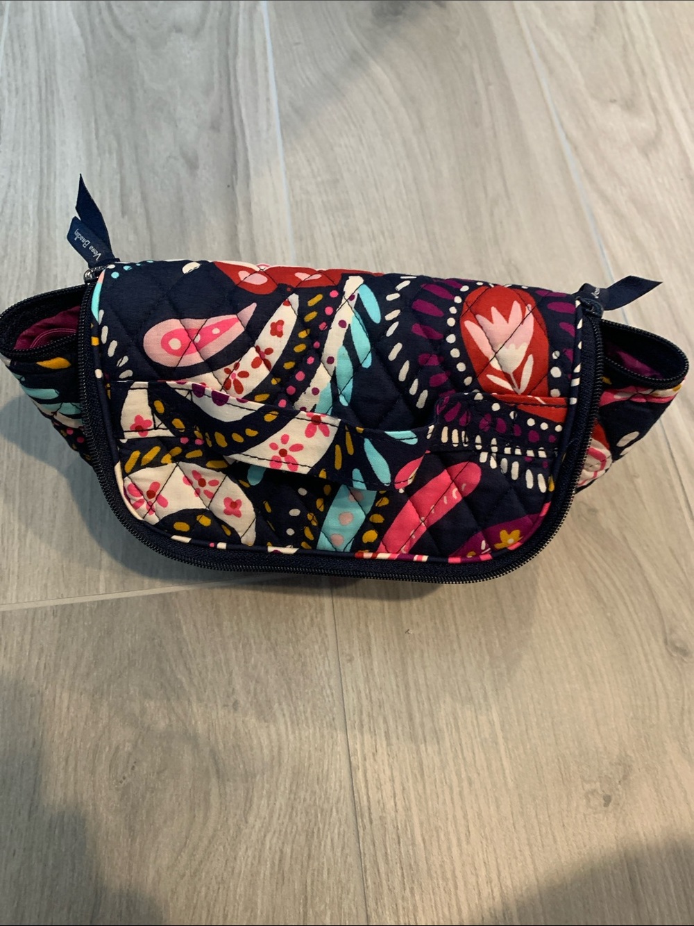 Vera Bradley Quilted Cosmetic Pouch - Navy with Pink, Red & Teal Paisley